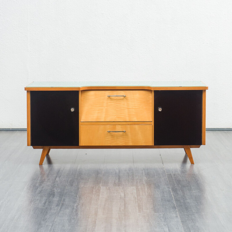Mid century dresser in two tone wood and glass top, 1950s