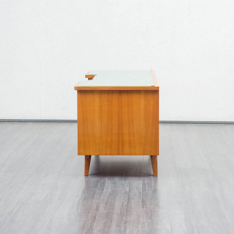 Mid century dresser in two tone wood and glass top, 1950s