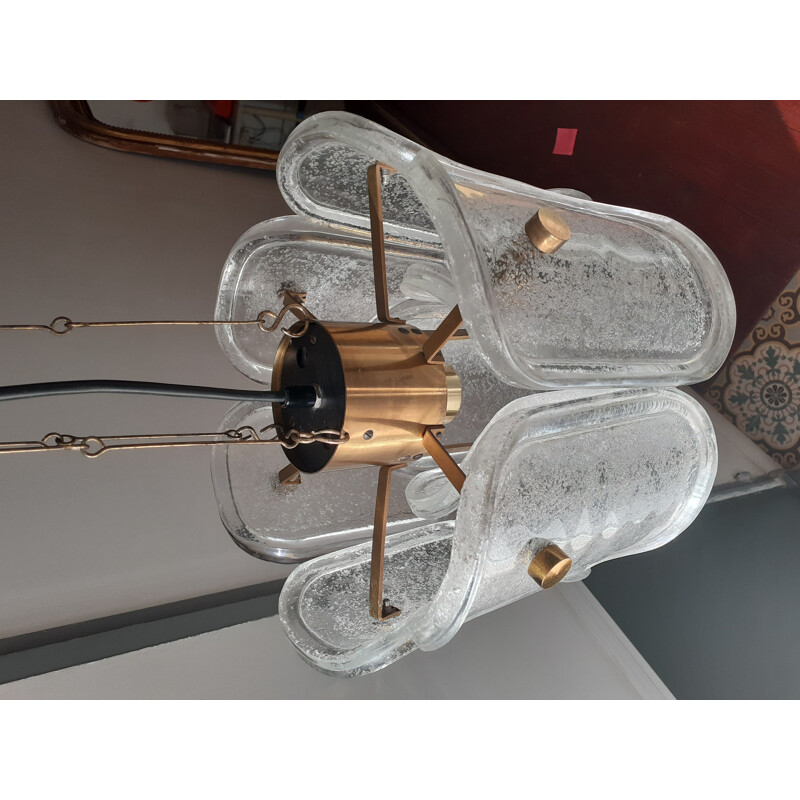 Vintage brass and bubble glass pendant lamp by Limburg, Germany 1970s