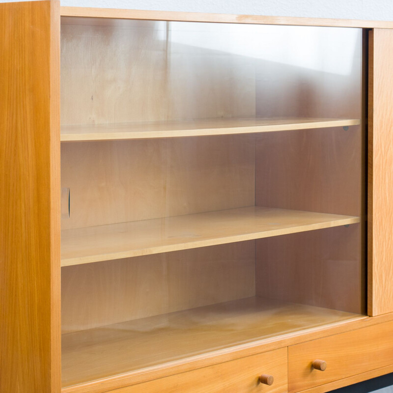 Mid century highboard with glass display ashwoodmaple, 1950s