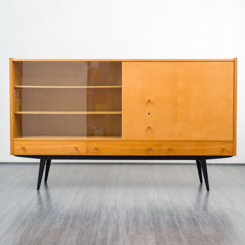 Mid century highboard with glass display ashwoodmaple, 1950s