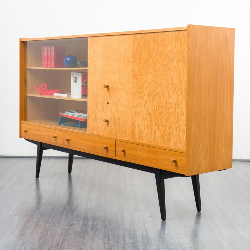 Mid century highboard with glass display ashwoodmaple, 1950s