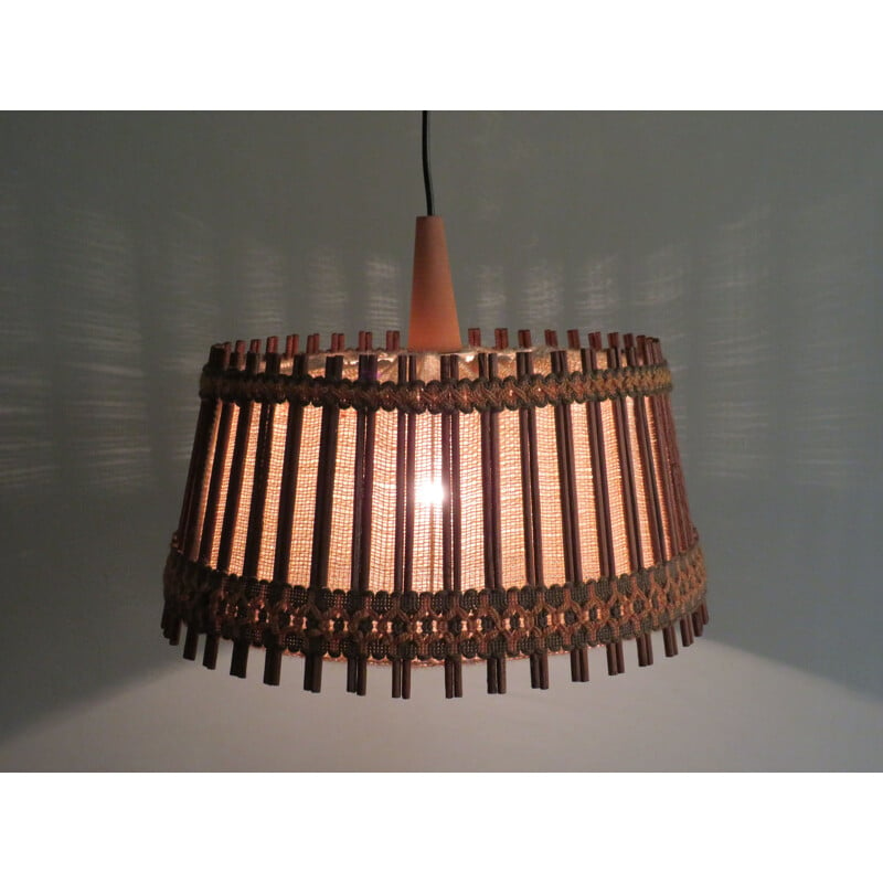 Mid century hanging lamp jute and teak for Massive, Belgium 1970s