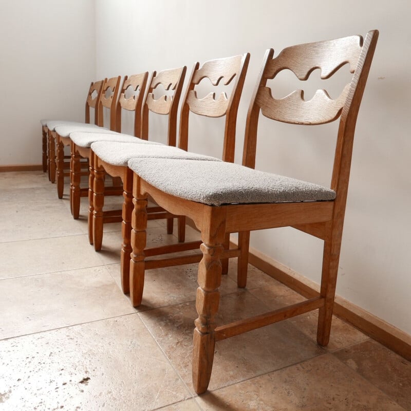 8 vintage oak dining chairs by Henning Kjaernulf Razorblade, Denamrk 1960s