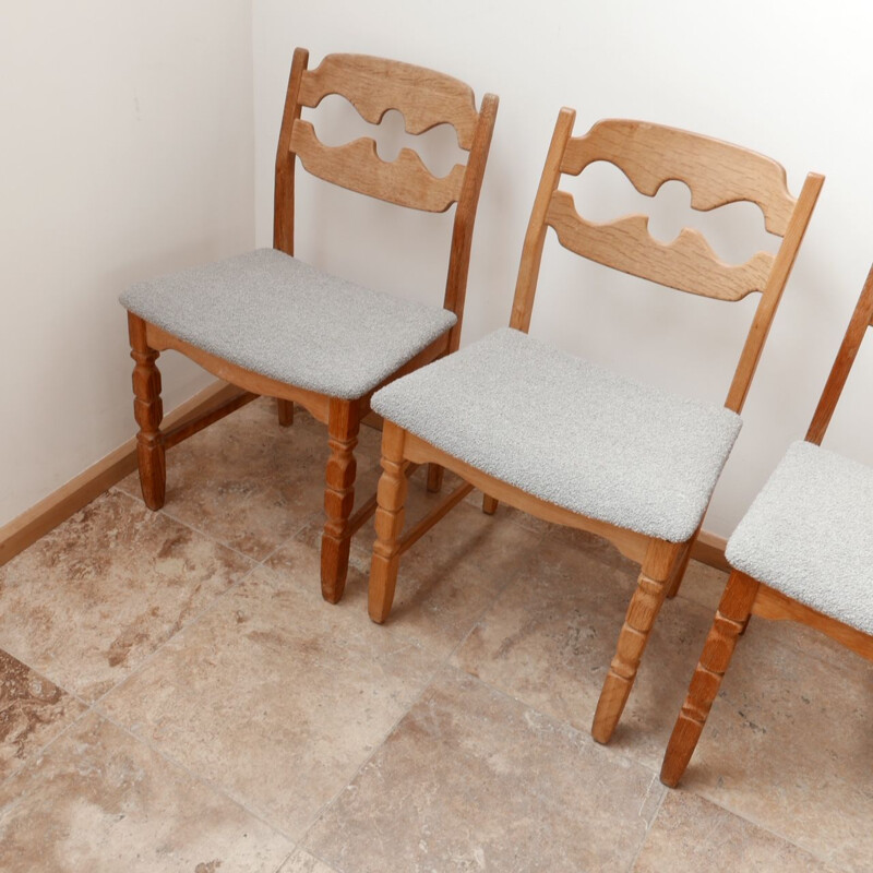 8 vintage oak dining chairs by Henning Kjaernulf Razorblade, Denamrk 1960s
