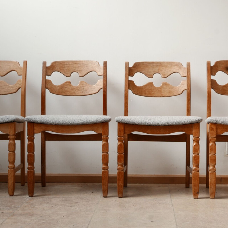 8 vintage oak dining chairs by Henning Kjaernulf Razorblade, Denamrk 1960s