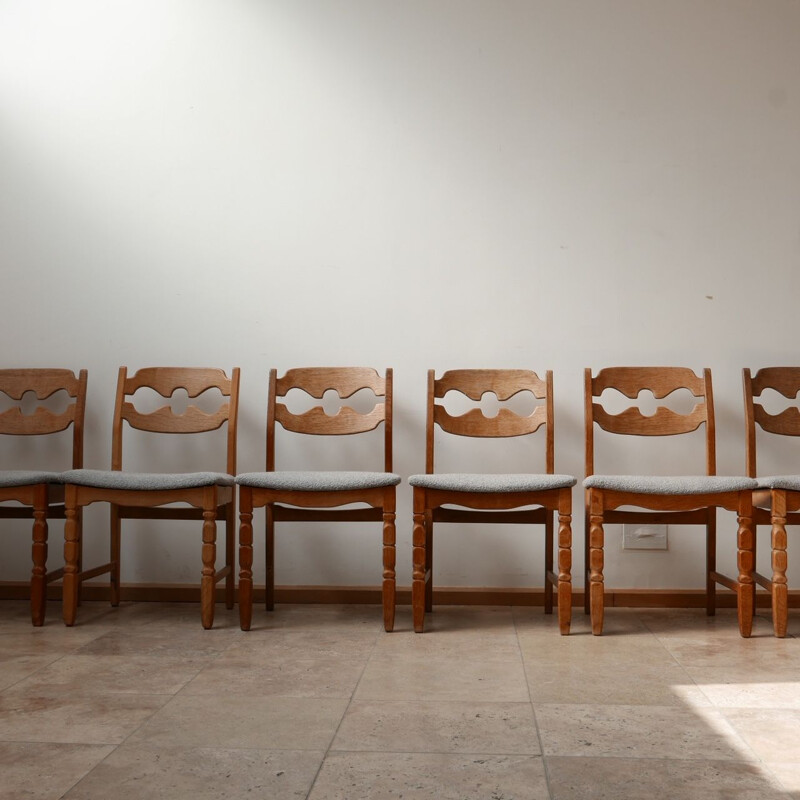 8 vintage oak dining chairs by Henning Kjaernulf Razorblade, Denamrk 1960s