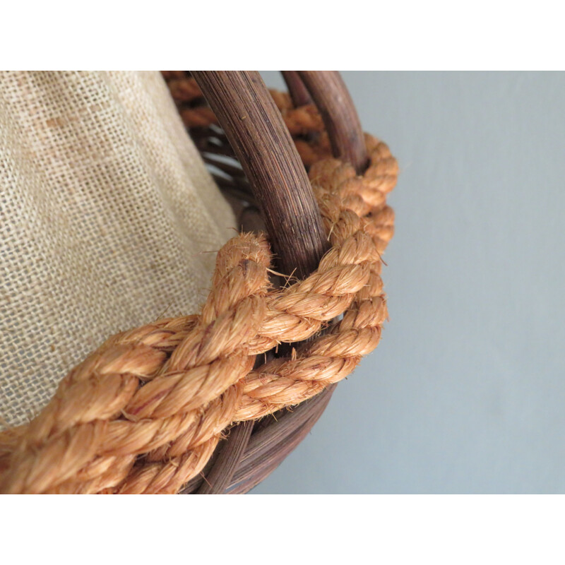 Vintage hanging lampin bamboo and cord by Jute, France 1970s