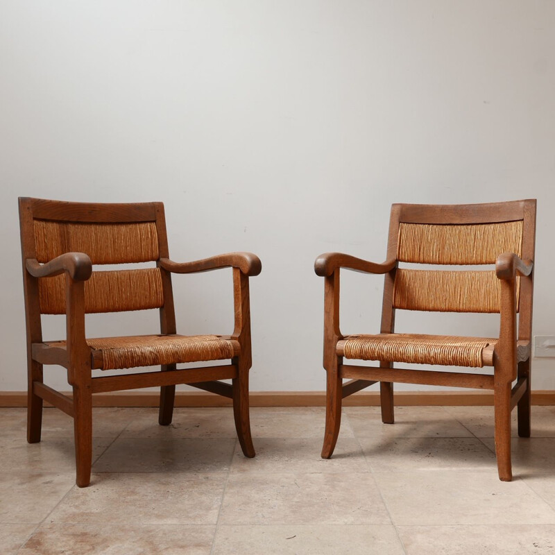 Paire de fauteuils vintage en joncs français