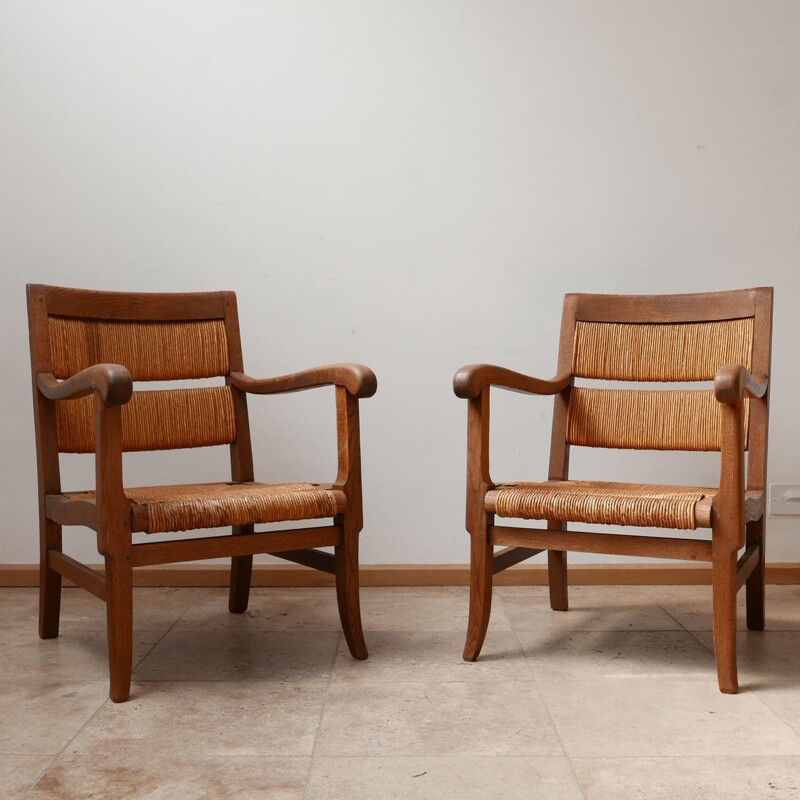 Vintage pair of French mid-Century rush armchairs