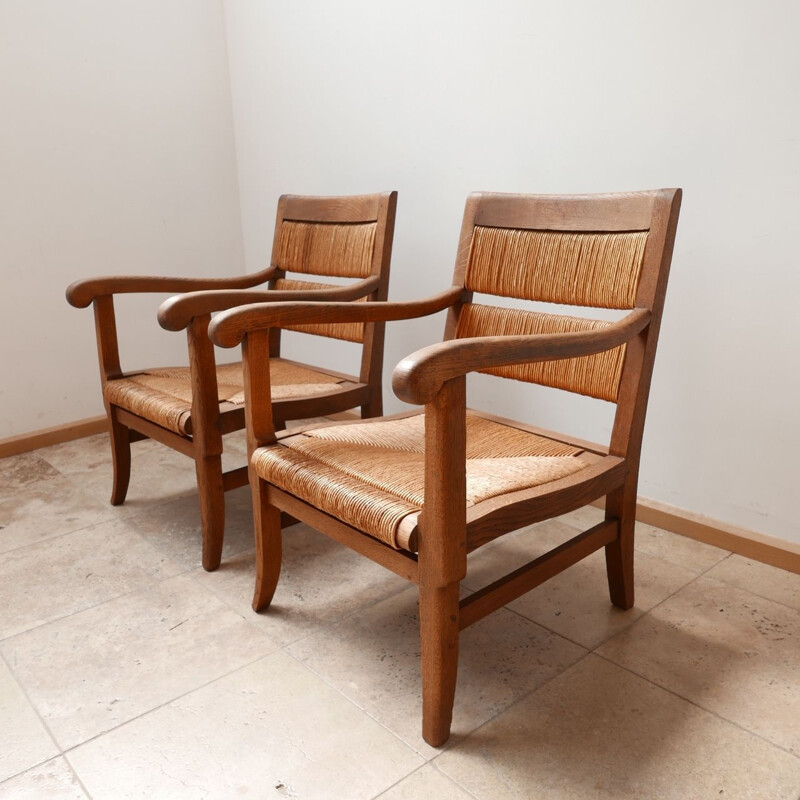 Vintage pair of French mid-Century rush armchairs