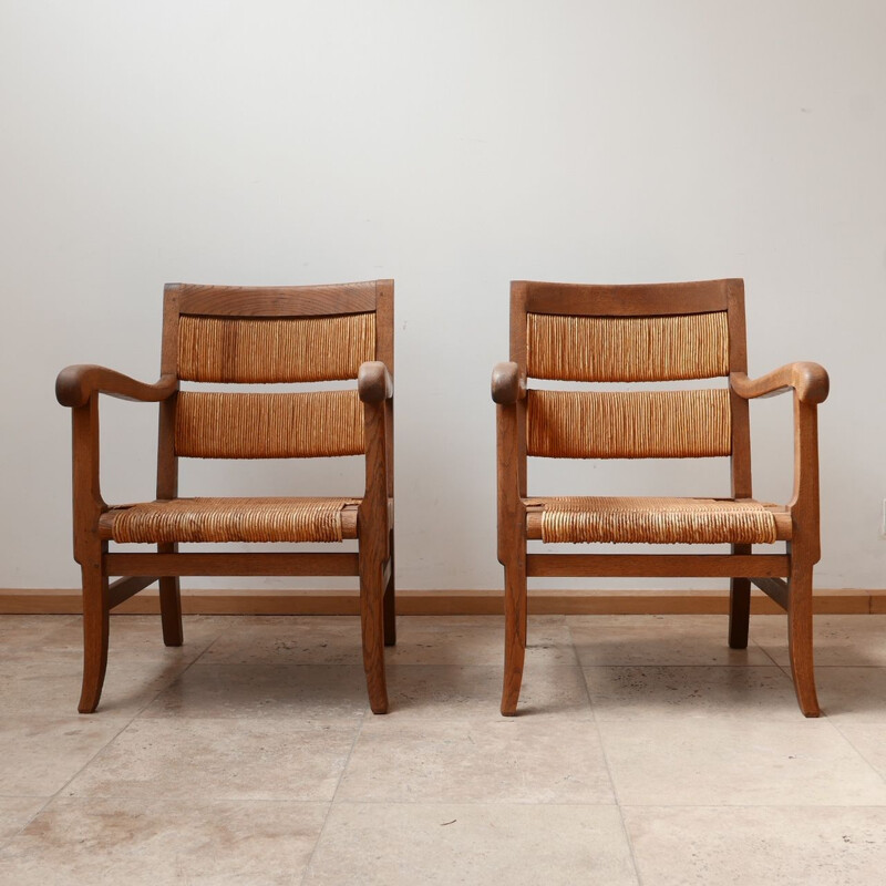 Vintage pair of French mid-Century rush armchairs