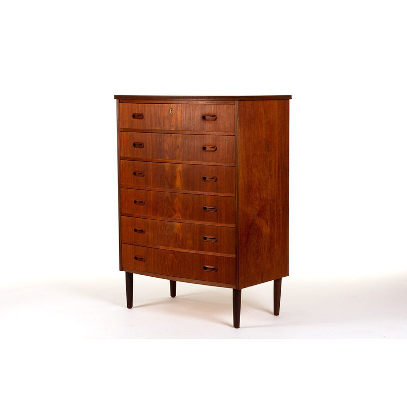 Vintage teak chest of drawers with curved front by Andreas Pedersen for Aggersund Mobelfabrik, Denmark 1960
