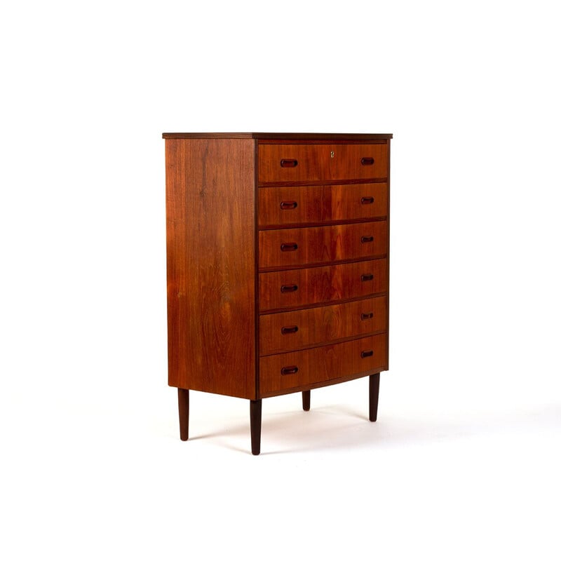 Vintage teak chest of drawers with curved front by Andreas Pedersen for Aggersund Mobelfabrik, Denmark 1960