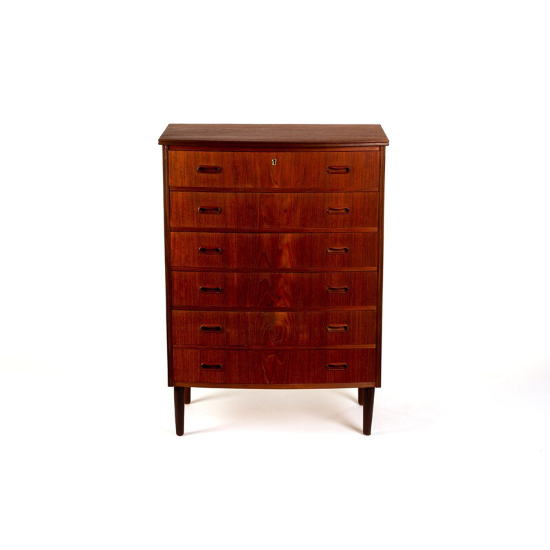 Vintage teak chest of drawers with curved front by Andreas Pedersen for Aggersund Mobelfabrik, Denmark 1960