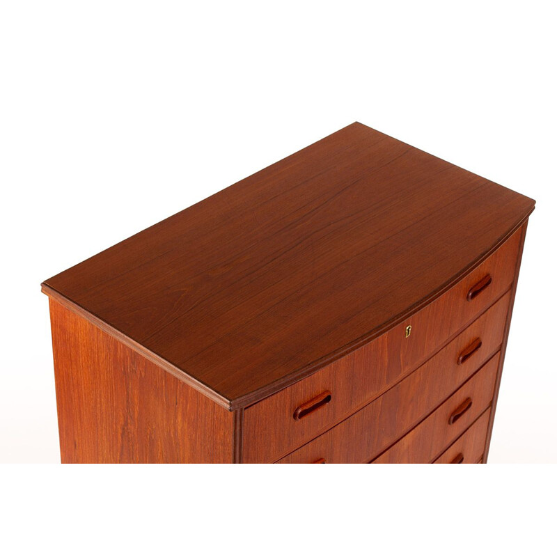 Vintage teak chest of drawers with curved front by Andreas Pedersen for Aggersund Mobelfabrik, Denmark 1960