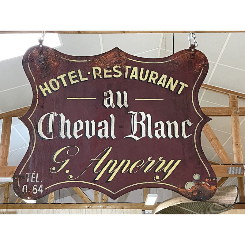 Ancienne plaque d’hôtel restaurant vintage, 1950