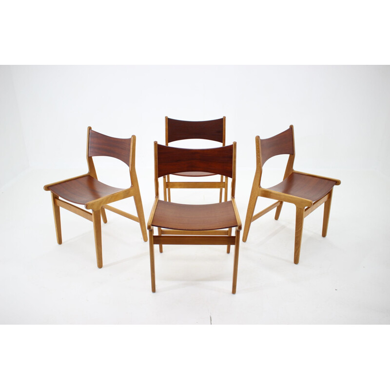 Set of 4 Teak and Beech Dining Chairs, Denmark 1960s