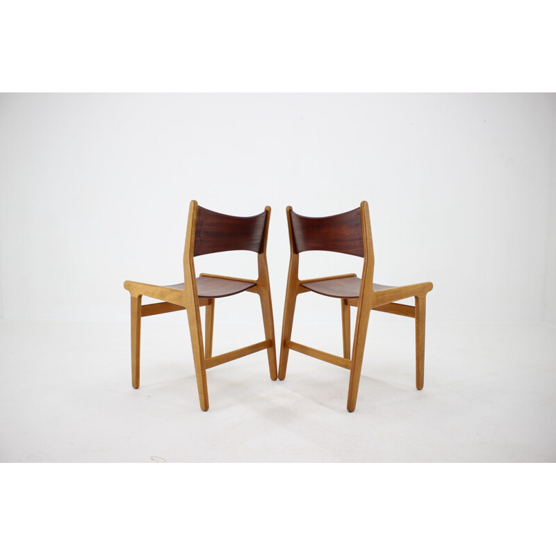 Ensemble de 4 chaises vintage en teck et hêtre, Danemark 1960
