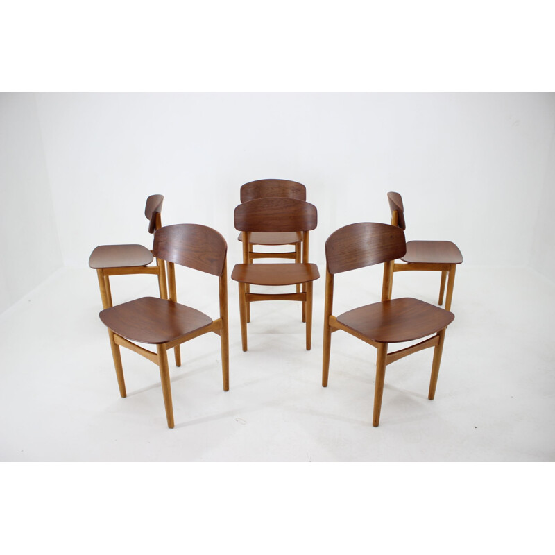 Set of 6 vintage oak and teak dining chairs by Børge Mogensen for Søborg Møbelfabric, Denmark 1960s