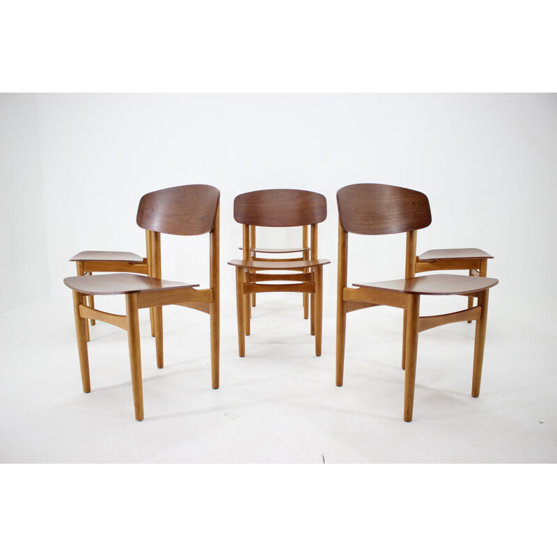 Set of 6 vintage oak and teak dining chairs by Børge Mogensen for Søborg Møbelfabric, Denmark 1960s