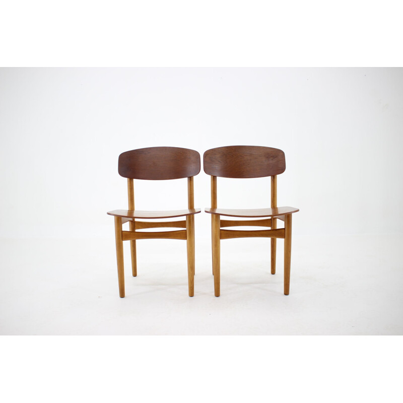 Set of 6 vintage oak and teak dining chairs by Børge Mogensen for Søborg Møbelfabric, Denmark 1960s