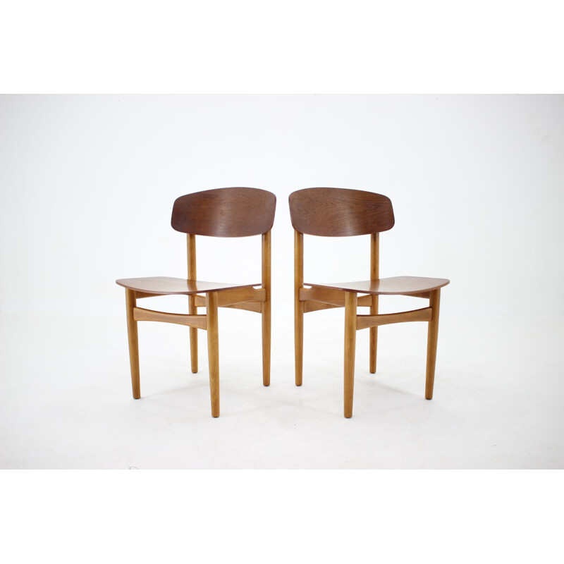 Set of 6 vintage oak and teak dining chairs by Børge Mogensen for Søborg Møbelfabric, Denmark 1960s