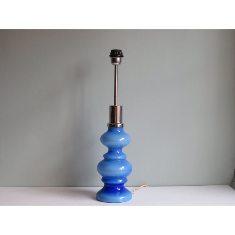 Mid century lamp base in blue opaline glass, Italy 1970s