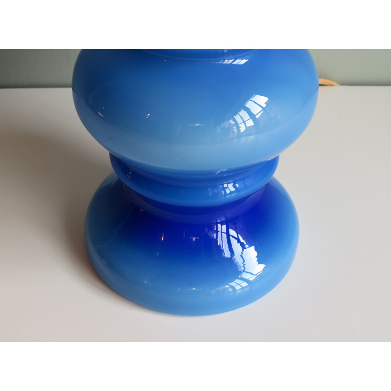 Mid century lamp base in blue opaline glass, Italy 1970s