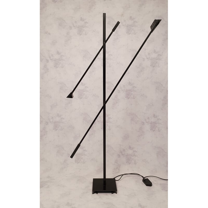 Vintage double swing floor lamp by Stilnovo in black lacquered metal, 1970
