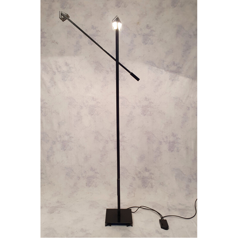Vintage double swing floor lamp by Stilnovo in black lacquered metal, 1970