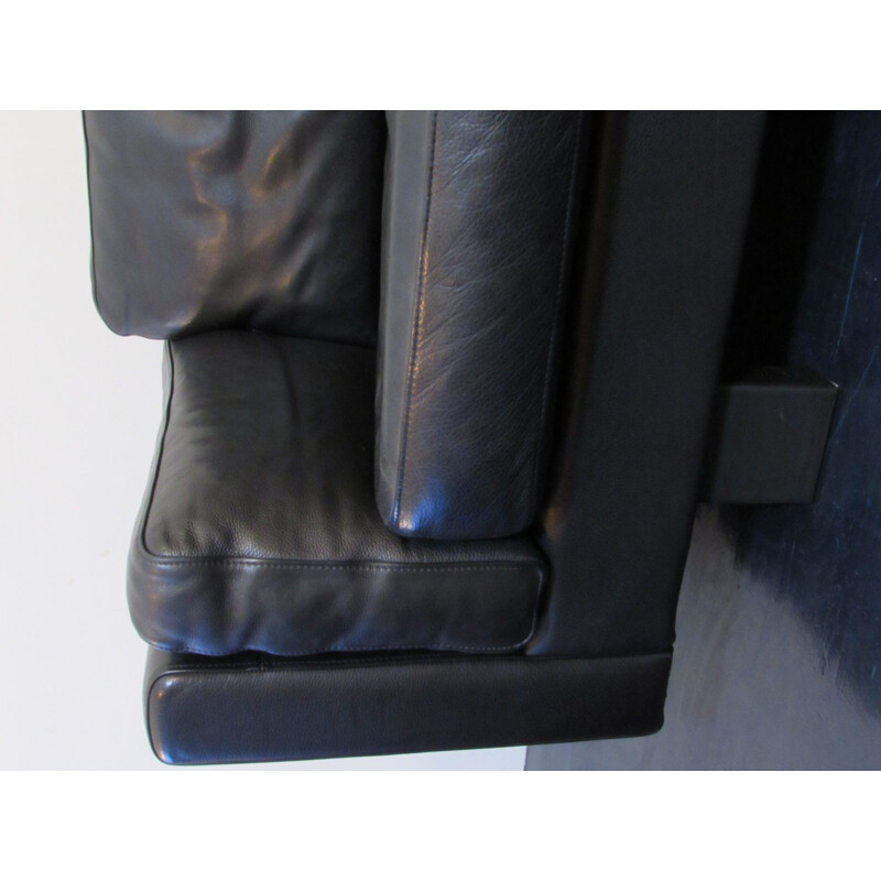 Vintage Danish 3 seater sofa in black leather,1980s