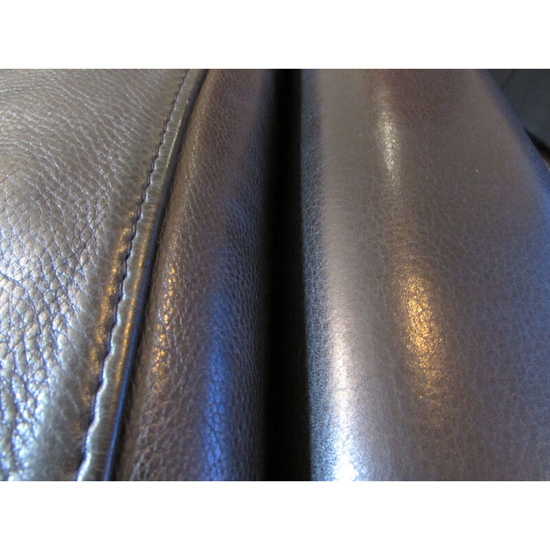 Vintage Danish 3 seater sofa in black leather,1980s