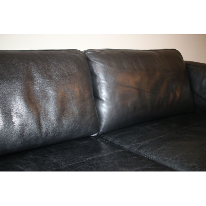 Vintage Danish 3 seater sofa in black leather, 1980