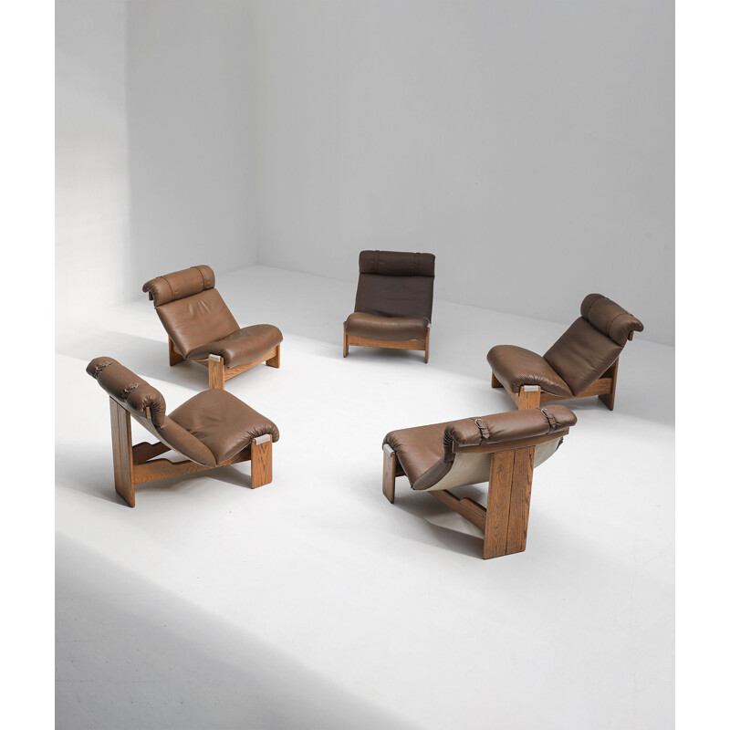 Ensemble de 5 fauteuils en cuir vintage, 1970