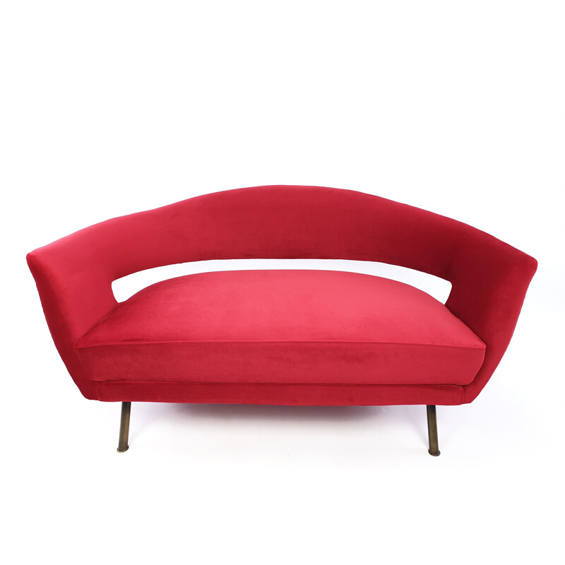 Vintage red velvet sofa by Lenzi Nello, Italy 1954