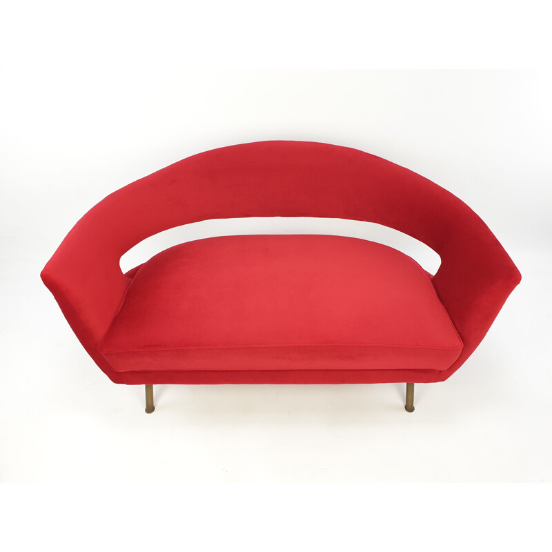 Vintage red velvet sofa by Lenzi Nello, Italy 1954