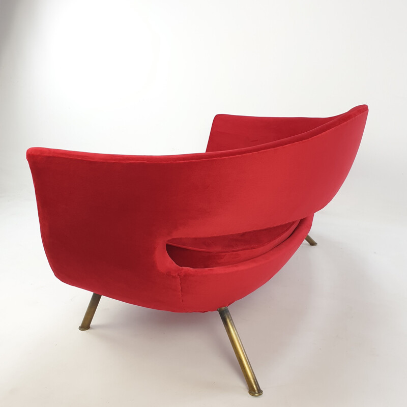 Vintage red velvet sofa by Lenzi Nello, Italy 1954