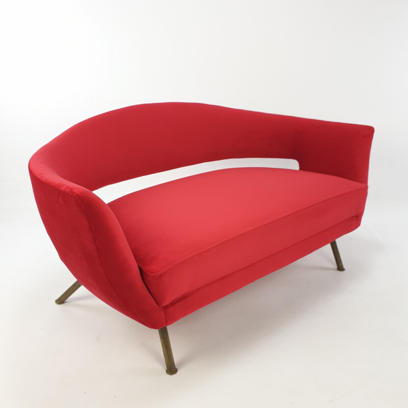 Vintage red velvet sofa by Lenzi Nello, Italy 1954