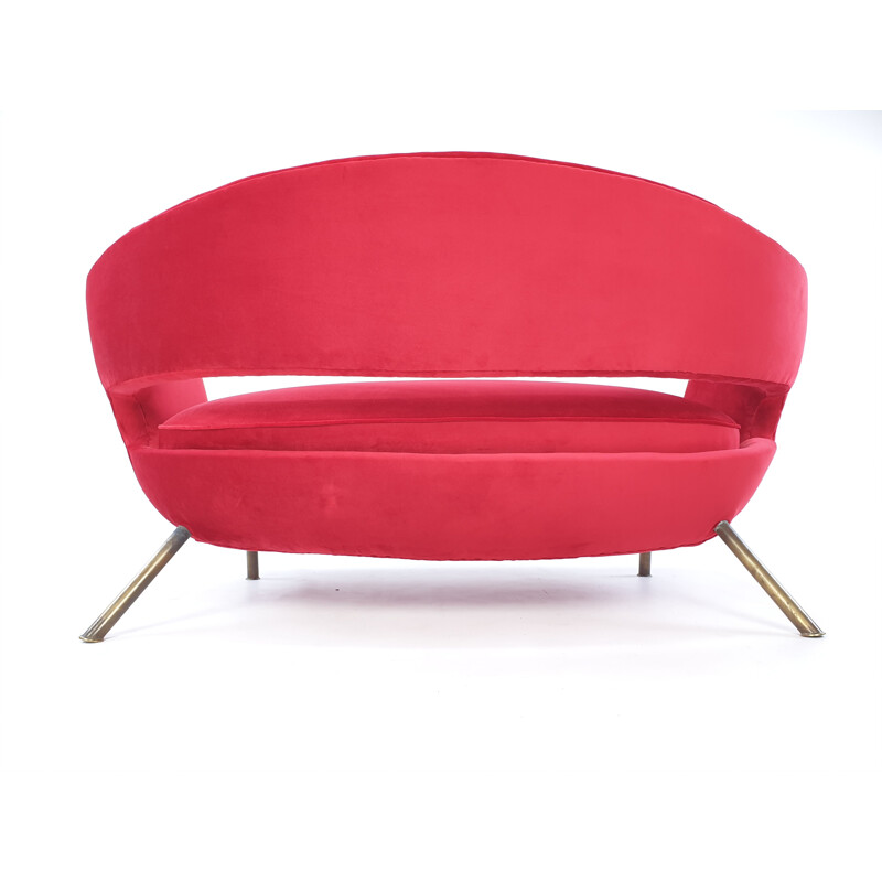 Vintage red velvet sofa by Lenzi Nello, Italy 1954