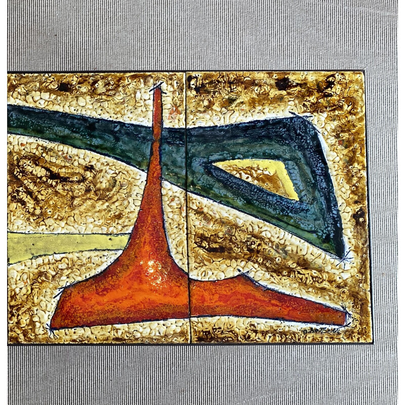 Vintage coffee table with enamelled lava top and abstract design, France 1960s