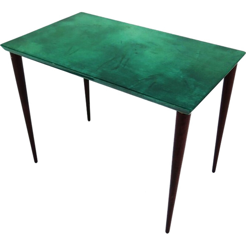 Side table in turquoise parchment, Aldo TURA - 1970s 