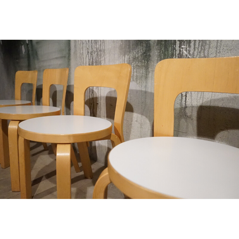 Set of Alvar Aalto Model 66 Children’s Dining Chairs and Model 91L Table in Patinated Birch Produced by Artek 1970’s