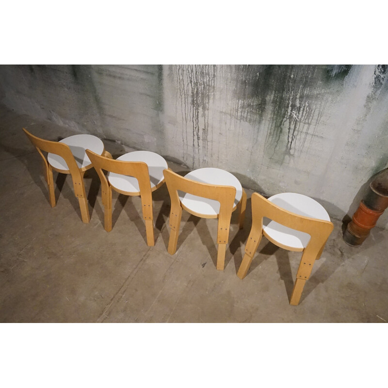 Set of Alvar Aalto Model 66 Children’s Dining Chairs and Model 91L Table in Patinated Birch Produced by Artek 1970’s