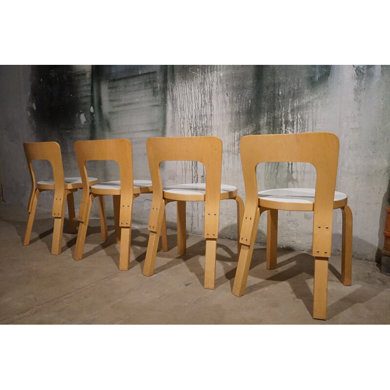 Set of Alvar Aalto Model 66 Children’s Dining Chairs and Model 91L Table in Patinated Birch Produced by Artek 1970’s