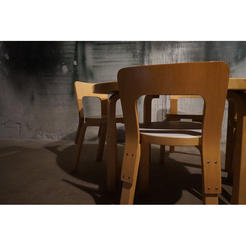 Set of Alvar Aalto Model 66 Children’s Dining Chairs and Model 91L Table in Patinated Birch Produced by Artek 1970’s