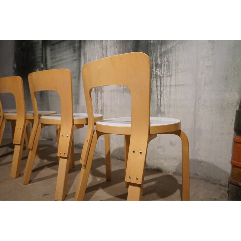 Set of Alvar Aalto Model 66 Children’s Dining Chairs and Model 91L Table in Patinated Birch Produced by Artek 1970’s