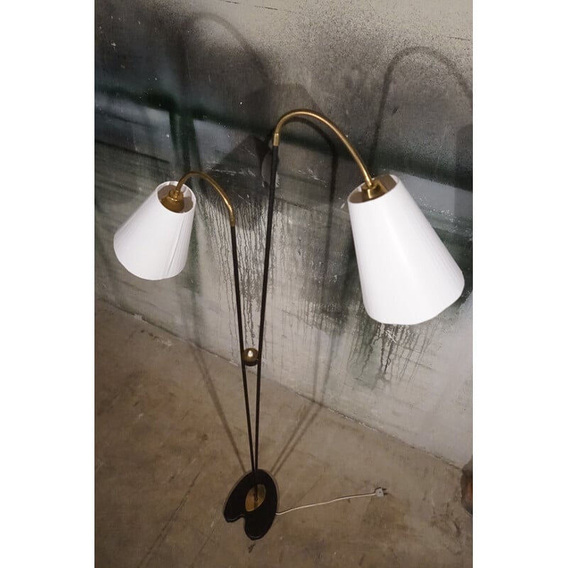 Mid century two armed floor lamp by Svend Aage Holm Sørensen in black steel and brass, 1960s