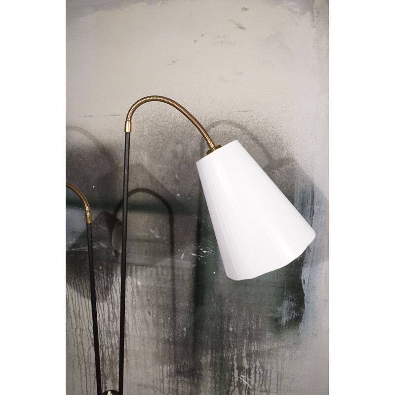Mid century two armed floor lamp by Svend Aage Holm Sørensen in black steel and brass, 1960s
