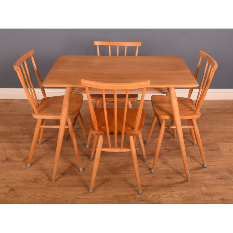 Set of vintage Ercol 393 breakfast table and 4 391 dining chairs by Lucian Ercolani, 1960s